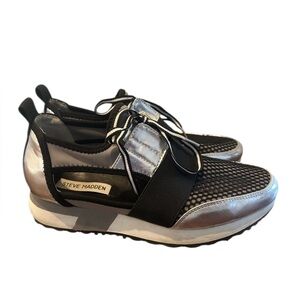Steve Madden Metallic Silver and Black Sneakers, cut out sides